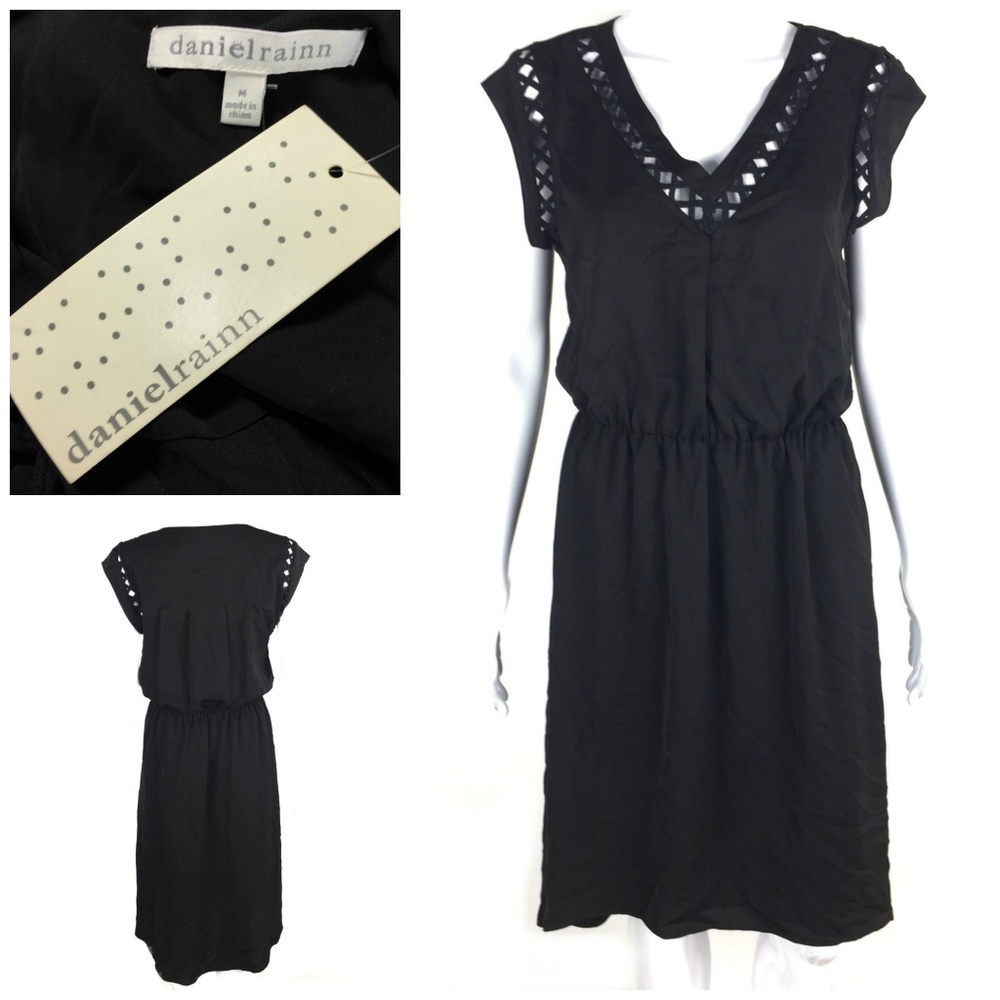 Daniel Rainn Sz M Black Lattice Sleeve Dress